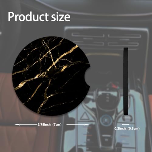 2pcs Black Marble Pattern Car Coasters,Absorbent Universal neoprener Cup Holder Coasters with a Finger Notch,Car Accessories for Women&Man Interior,2.75" - color: Black Marble Pattern