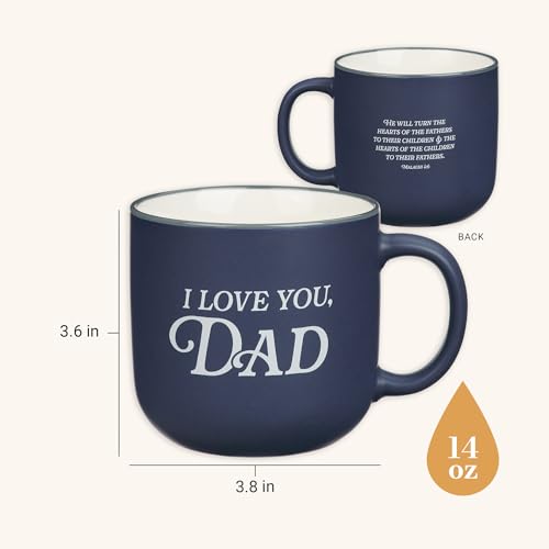 Christian Art Gifts I Love You, Dad Ceramic Coffee Mug, Non-toxic, Microwave/Dishwasher Safe, Navy Blue & White, 14 oz., Gift for Dad, Malachi 4:6 Bible Verse on Back - color: Navy Blue/Love You Dad, size: 14 Ounces