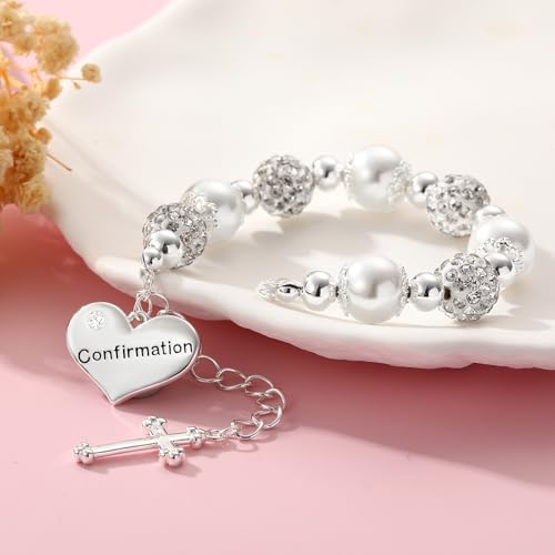 First Communion Confirmation Baptism Cross Bracelet for Girls, Catholic Jewelry Gifts for Kids Daughter Goddaughter Granddaughter 6+2 Inches - style: Confirmation