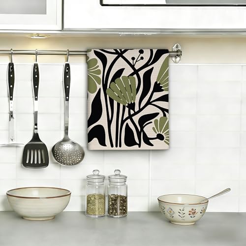 Abstract Green Flower Kitchen Towels Set of 2,Groovy 60s 70s Style Bathroom Hand Towels 16x24 Inch Absorbent Tea Washcloths for Cleaning Spring Bathroom Decor Kitchen Accessories Gifts - color: Abstract Green Flower Groovy 60s 70s Style