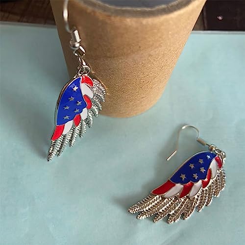 coadipress Angel Wing Earrings for Women Unique Silver Plated Fairy Feather Guardian Dangle Drop Hook Earrings Jewelry - color: American Flag Wing Earrings