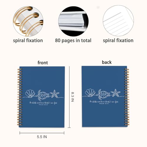 Turtle Bible Journal Notebooks, Seashell Bible Notebook Journals, Church Notes Notebook, Journaling Notebooks for Women, Christian Gifts for Women, Navy Blue Spiral Notebooks 5.5x8.3 - color: Coastal
