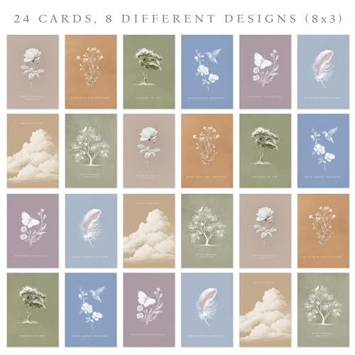 Hat Acrobat 24 Sympathy Cards with Envelopes - 8 Unique Chinoiserie Designs (3 of Each) - Assorted Condolence Bereavement Cards Bulk with Heartfelt Messages Inside - color: Chinoiserie