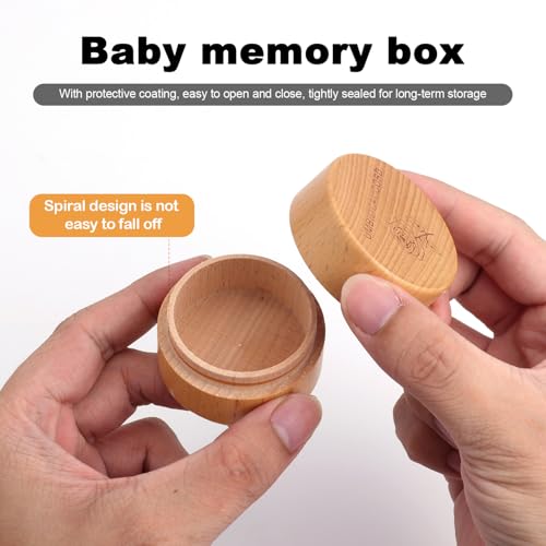 Umbilical Cord Memorial Box, Engraved Wooden Round Newborn Baby Keepsake Tooth Box Fetal Hair Memorial Storage Container for Baby Shower Pregnancy Christening Gift