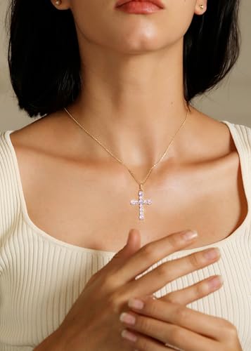S.Leaf Cross Necklace for Women Gold Plated Cross Necklaces for Women 925 Sterling Silver Cross Pendant Necklaces for Women Birthday Anniversary - color: Cross_Necklace_02_Feb._Amethyst