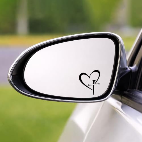 Christian Cross Heart Car Mirror Decal 3 Pack, Faith Rearview Mirror Stickers for Cars, Waterproof Vinyl Decals, Religious Car Accessories, Gift Cute for Women & Men