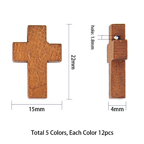 SUNNYCLUE 1 Box 60Pcs 5 Colors Wood Cross Pendants Easter Holidays Natural Wooden Small Cross Charms Pendants for Party Favors Easter Holiday Necklace Jewelry Making DIY Craft Handmade Accessories - color: 60Pcs 5 Colors 22x15mm