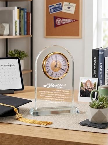Graduation Gifts 2026 for Women Men - The Adventure Begins Glass Clock - color: Graduate Gift