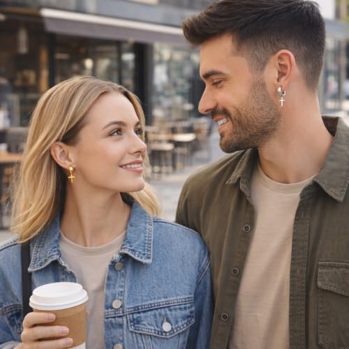 Cupimatch 3-6 Pairs Stainless Steel Cross Dangle Huggie Hinged Hoop Earrings for Men Women (1 Pair Silver Cross) for Mother's Day - color: Black