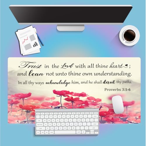 Trust in The Lord with All Thine Heart Large Mouse Pad, Pink Lotus Desk Mat - color: 31.5"x15.8" Design 70