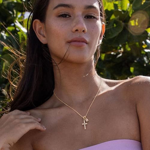 Gold Cross Necklace for Women: 14K Gold Plated Dainty Cross Pendant Non-Tarnish Necklace, Faith Crucifix Chain Jewelry, Elegant Religious Gifts - style: Arrow Cross