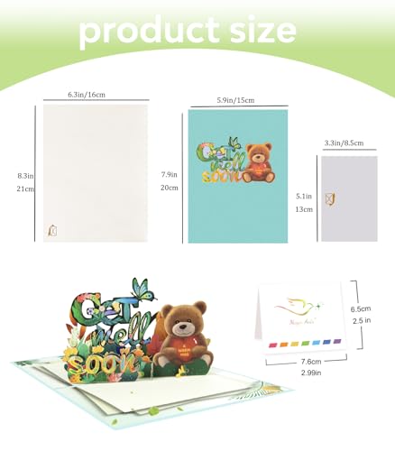 Magic Ants 3D Get Well Soon Pop-Up Card with BrownBear, Cheerful Flowers, and Butterflies | Uplifting Recovery Greeting Card for Kids, Adults, and Seniors | Personalised Note & Envelope Included - color: Flowers Butterflies