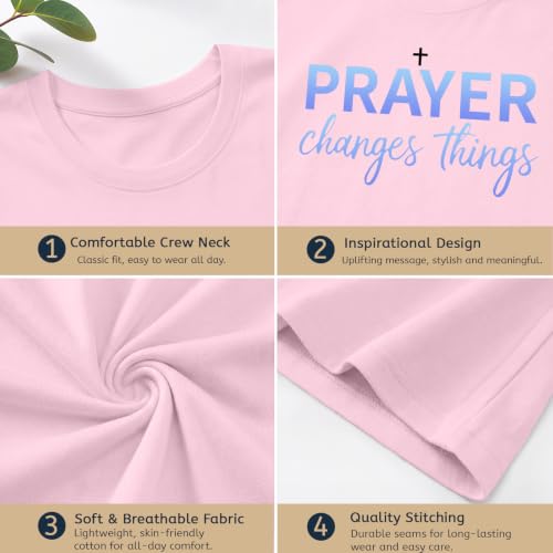 BeWithYou Christian Shirts for Women Religious Faith Jesus God Tshirts Inspirational Bible Verse Cross Graphic Tee Casual Top - color: Pink, size: Small