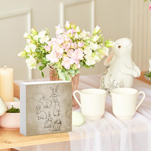 Vintage Easter Decor, Rabbit Wooden Box Sign, Rustic Easter Tiered Tray Decorations, Farmhouse Bunny Rabbit Decorative Table Centerpiece Sign for Party Home Kitchen Dining Decor 5x5 - color: 03-easter-vintage(02)