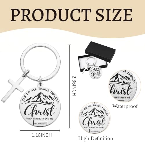 Cross Keychain Bible verse Stainless Steel Round Engraved