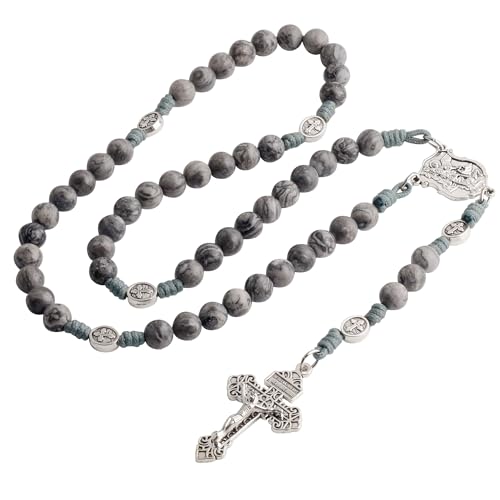 HanlinCC Stone Beads St.Michael Paracord Catholic Rosary with Bag for Men - style: Map Stone