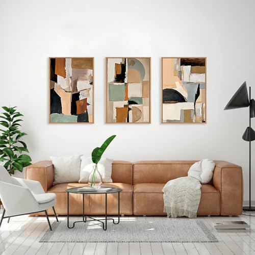 LHIUEM Large Abstract Color Block Framed Canvas Wall Art Set,Colorful Brush Stroke Shapes Wall Decor,Watercolor Pastel Minimalist Artwork for Living Room,Bedroom,Dining Room,Office -24"x36"x3 - color: Neutral Pastel Wall Art, size: 24''x36''x3