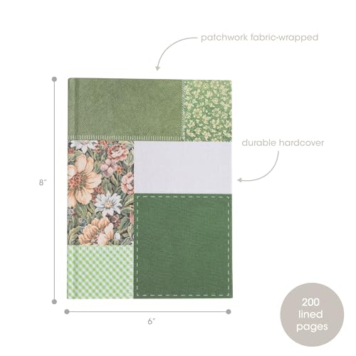 Pearhead Green Patchwork Fabric Hardcover Journal, 6x8 College-Ruled Lined Notebook, 200 Pages, Boho Writing Journal for School, Work & Personal Use - color: Green Patchwork Fabric Journal