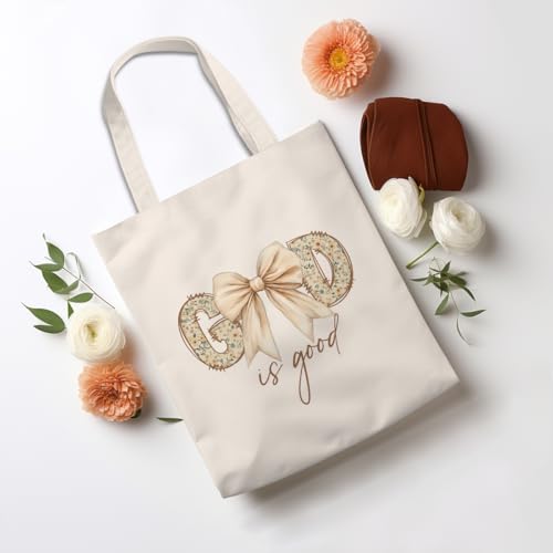 Inspirational Christian Gifts Canvas Tote Bag for Women Girls Christmas Friendship Birthday Grocery Bags - color: Godisgood