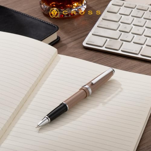 Cross Lume Mocha Polished Chrome Rollerball Pen, Medium Point, Black Ink - color: Brown