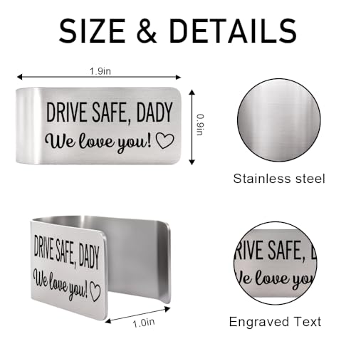 Drive Safe Dady We Love You Visor Clip for Cars, Funny Car Visor Clip for Papa Husband, New Dad Gifts from Daughter Son, Car Accessories for Father, Driving Safe Present for Men Him, - color: siliver