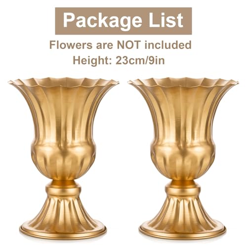 Sziqiqi Gold Metal Vase for Centerpiece, Table Flower Arrangements, 2Pcs - color: Gold, size: 9in-2pcs