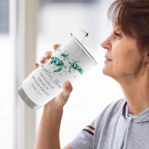 Christian Sea Turtle 20oz Travel Coffee Mug Tumbler, Christian Gifts for Women, Sea Turtle Gifts, Marine Biology Ocean Bible Verse Religious Stainless Steel Tumbler with Lid and Straw - color: mighies