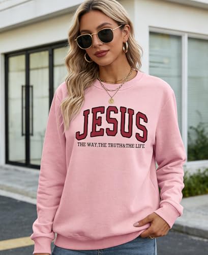 PANOZON Jesus Sweatshirt Faith Hoodie Christian Religious God Tops Man Woman Pullover Crewneck Longsleeve - color: 4-pink, size: Medium