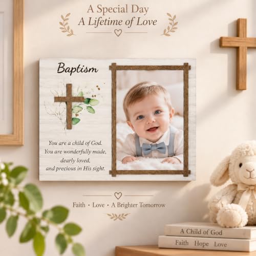Baptism Gifts for Boys Girls, Baptism Photo Frame with Gift Box, Leaf - style: Leaf