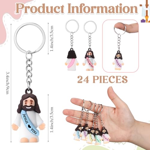 Sumind 24 Pcs Jesus Figurine Christian Keychain Religious Keychain Bulk Classic Christian Rings for Christ(White Jesus Loves You,Macaron Color) - color: Macaron Color, style: White Jesus Loves You