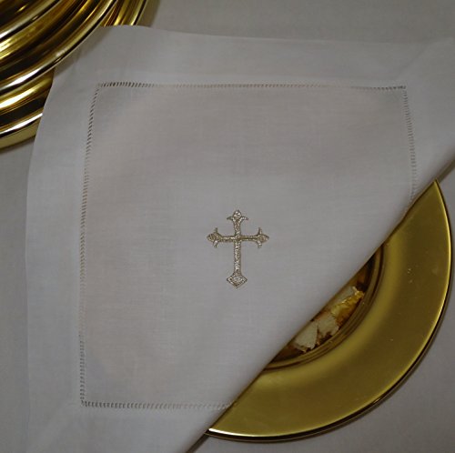 Integrity Designs White Linen Altar Cloth Silver Cross Embroidery