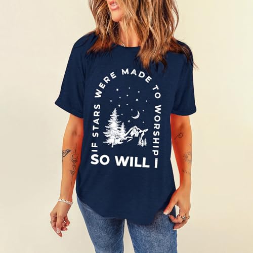 MAIHUN Christian Shirt Womens Be The Light Tshirt Sunburst Vintage Bible Verse Tee Top - color: Blue1, size: Small