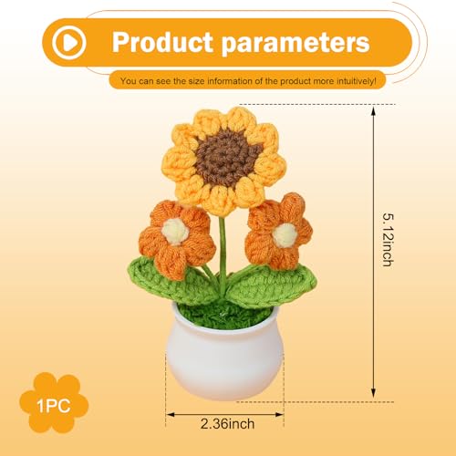 Car Crochet Sunflower Ornament, Cute Soft Lightweight Car Sunflower Dashboard Decor, Non-Slip Self-Adhesive Auto Interior Handmade Decoration for Women, Universal for Most Cars (Style C) - color: Style C & Yellow