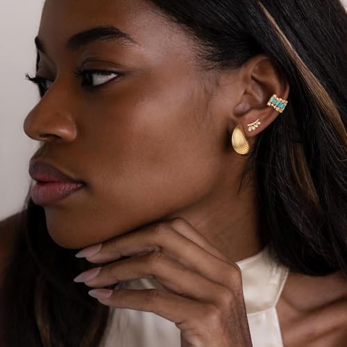 MYEARS Women Hoop Earrings Gold 14K Gold Filled Small Simple Handmade Hypoallergenic Everyday Illusion Jewelry - style: Waterdrop Ribbed