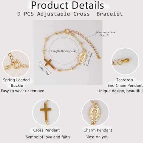 COLOYAN 9PCS Rosary Gold Beads Bracelet for Women - color: B