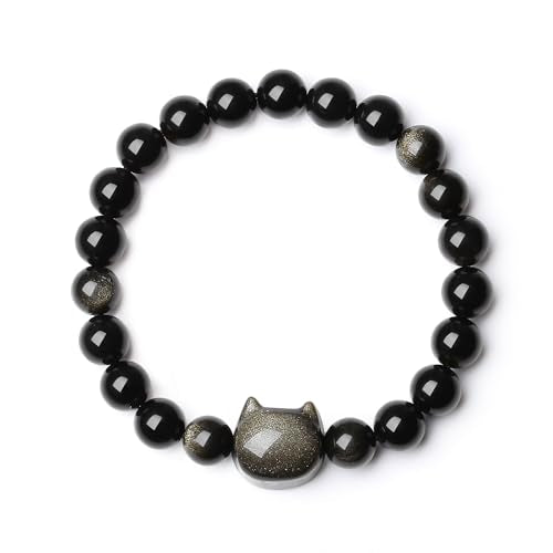 XIANNVXI Crystal Bracelet for Women Men 8 mm Natural Stone Beaded Bracelets Cat Bracelets Cross Bracelets Heart Bracelelt Jewelry for Women Birthday Gifts Stretch Bracelet - color: Gold Sheen Obsidian