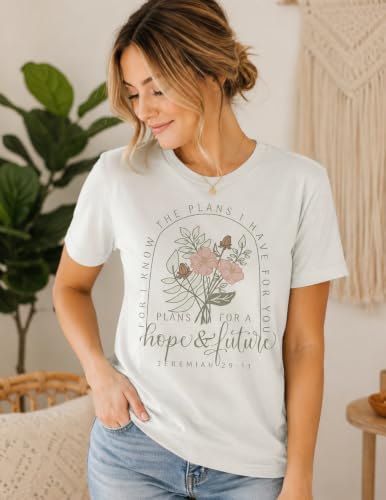 Christian Shirts for Women, Bible Verse Scripture, Jesus Faith Graphic Tee - color: Jeremiah 29:11 - Citron, size: Medium