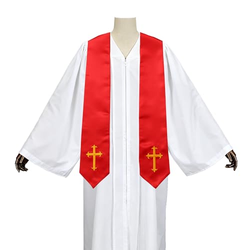 Clergy Stole with Embroidery Cross, Unisex Minister Priest Stole for Wedding Church Service Accessories 60/72 Inch - color: Red, size: 72 Inch