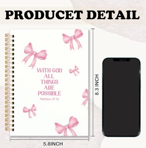 BNHJKFQZ Coquette Pink Bow Bible Journal for Women,Christian Gifts for Women Girls,Bible Study Supplies Journaling Notebook,Preppy Pink Bow Hardcover Spiral Notebook 5.5 x 8.3 Inch - color: Bible -pink god