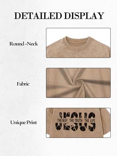 Eatbook Christian Shirts for Men Women Jesus Faith Oversized Acid Wash Tops - color: Apricot Jesus, size: Small