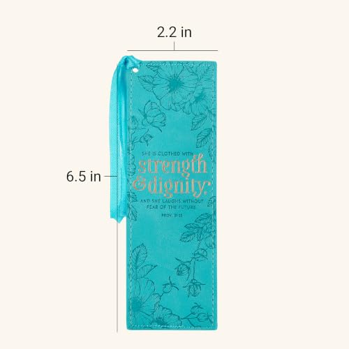 Christian Art Gifts Faux Leather Scripture Bookmark: Strength and Dignity - color: Teal - Strength/Dignity