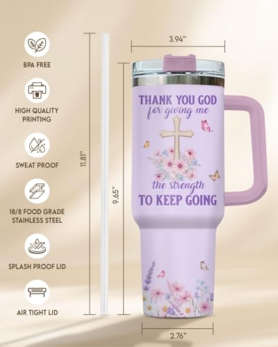 Christian Gifts for Women Tumbler 40oz with Handle and Straw - color: Christian Purple