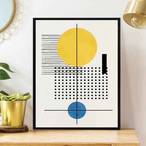 LHIUEM Mid-Century Modern Geometric Wall Art Framed Minimalist Large Painting Set of 3(12”X16”) Boho Black Framed Wall Decor Beige Bohemian Line Art Prints for Living Room Bedroom Gallery - color: Boho
