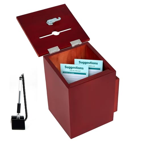 Wood Donation Box, Church Offering Box with Pen, Side Pocket - color: Dark Mahogany-2