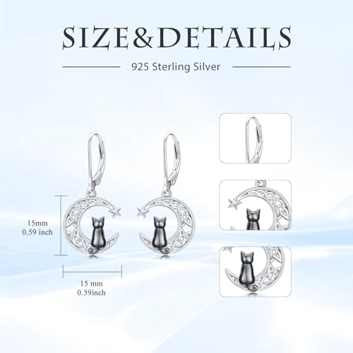 HPQQ Earrings for Women Sterling Silver Dangle Earrings Birthday Christmas Jewelry Gifts for Women Wife Mom - color: White Gold-Black Cat-A