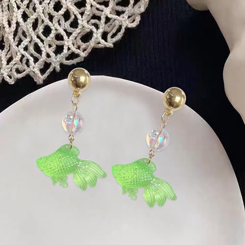 Goldfish Shape Resin Dangle Earrings Handmade Colorful Goldfish Drop Earring Stud for Women - color: Green
