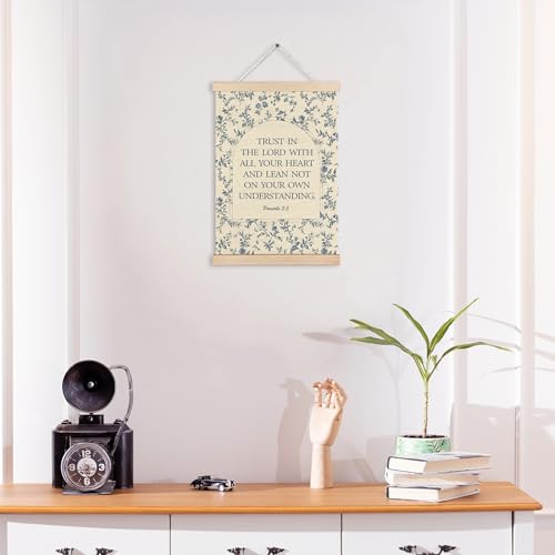 MKIJUHB Vintage Blue Floral Christian Scripture Wall Art Decor, Trust in the Lord with All Your Heart Bible Verses Framed Hanging Canvas Prints for Home Church Prayer Room Wall Decorations, 12x16 Inch - color: Christian Canvas wall art decor 09