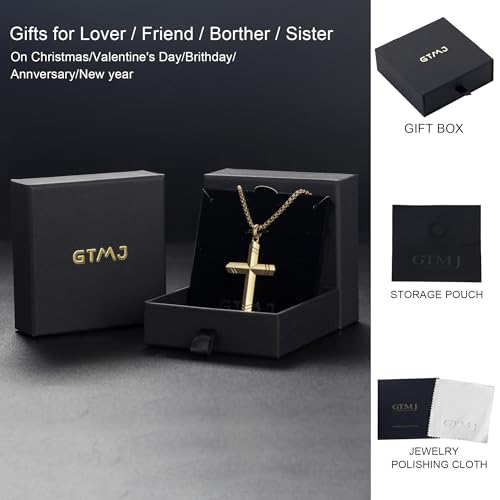 Stainless Steel Cross Necklace for Men with Adjustable Box Chain Christian Cross neckalce Gift - color: Gold-B