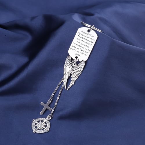 BEKECH Angel Of God My Guardian Dear Guardian Angel Charm Keychain Scripture Bible Verse Christian Blessing Gift