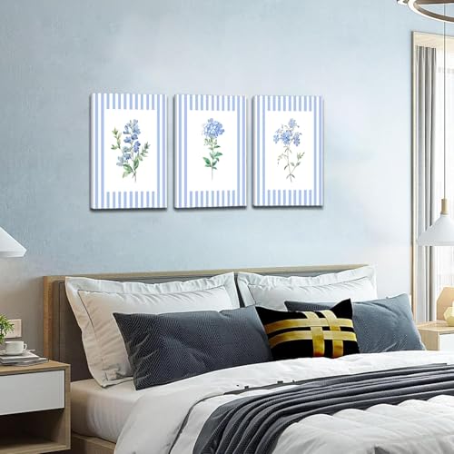 DAXINGJ Blue Floral Wall Art Set of 3, Cottagecore Botanical Canvas Decor - color: blue flower anvas, size: 24"L x 16"W
